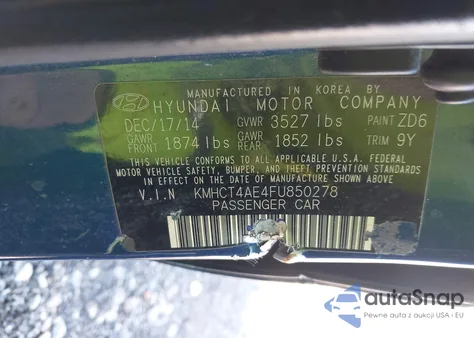 2015 Hyundai Accent Gls z USA, uszkodzony, nr VIN KMHCT4AE4FU850278